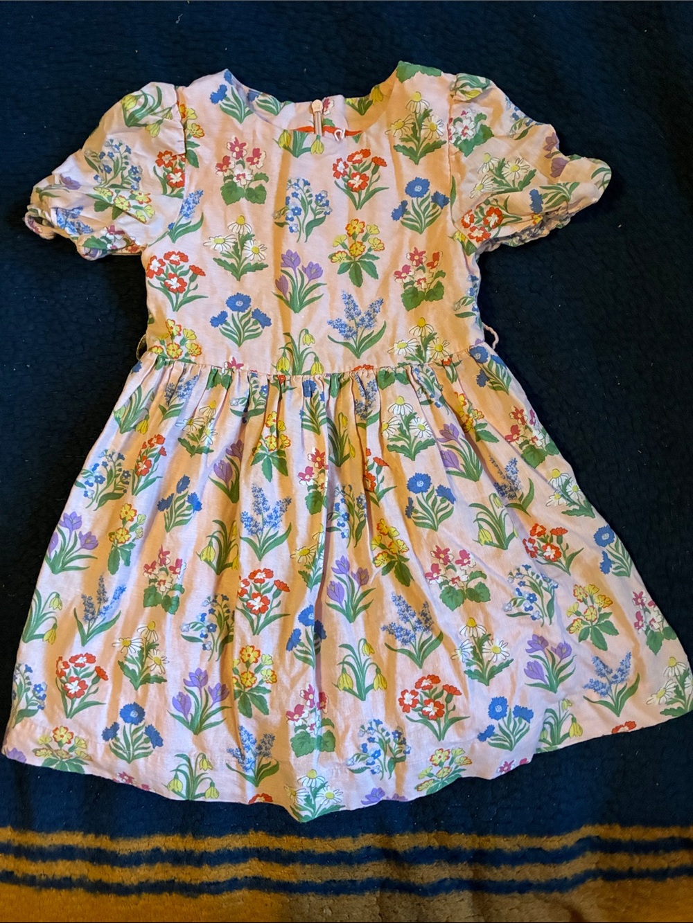 Mini Boden Pink Floral Cotton Dress with Multicolor Flowers linen/cotton blend
